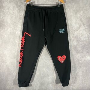 Keith Haring x Shoe Palace Graffiti Heart Black Sweat Jogger Pants Men Large L